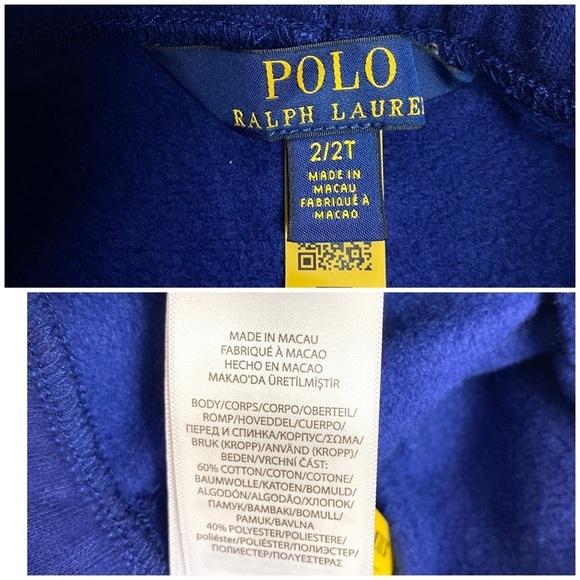 POLO Ralph Lauren Spell Out Logo Fleece Joggers Pants in Blue Size 2 Brand New - Picture 5 of 5